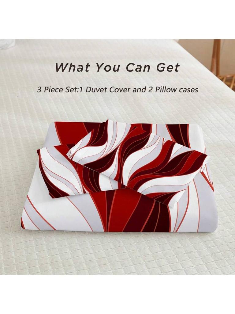 Комплект пододеяльника из 3 предметов с мягким и дышащим принтом в классическую красную и белую полоску - Удобный декор для спальни на все сезоны