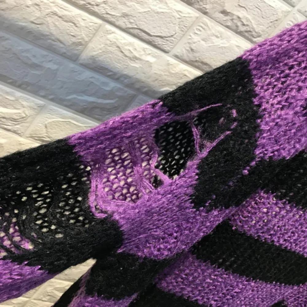 New Goth Punk Gothic Sweater Oversized Pullovers Women Striped Cool Hollow Out Hole Broken Jumper Harajuku Aesthetics Sweater