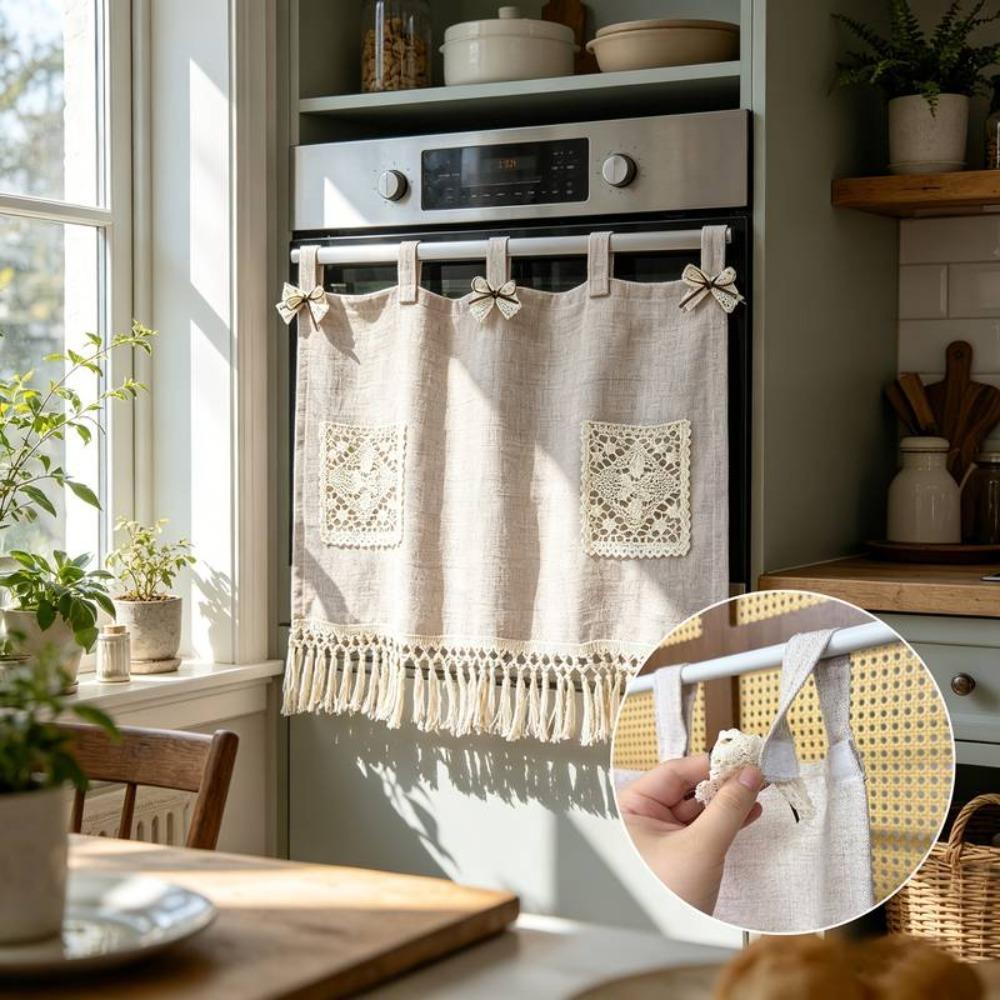 with Pocket Oven Cover Curtain Rustic Coffee Machine Half Curtain Kitchen Stove Cover Skirt Stove