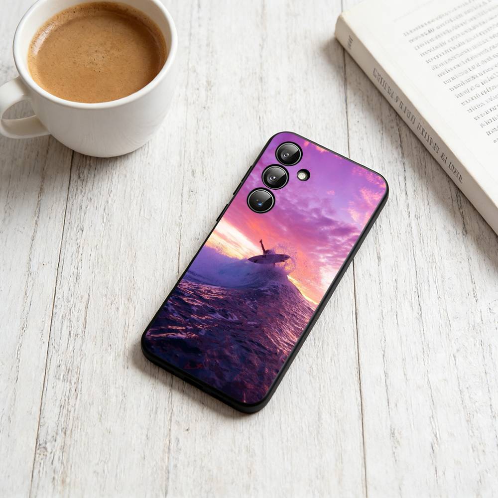 S-Surfing Phone Case Black Silicone Soft For Samsung Galaxy A73,A72,A71,A70,A53,A52,A51