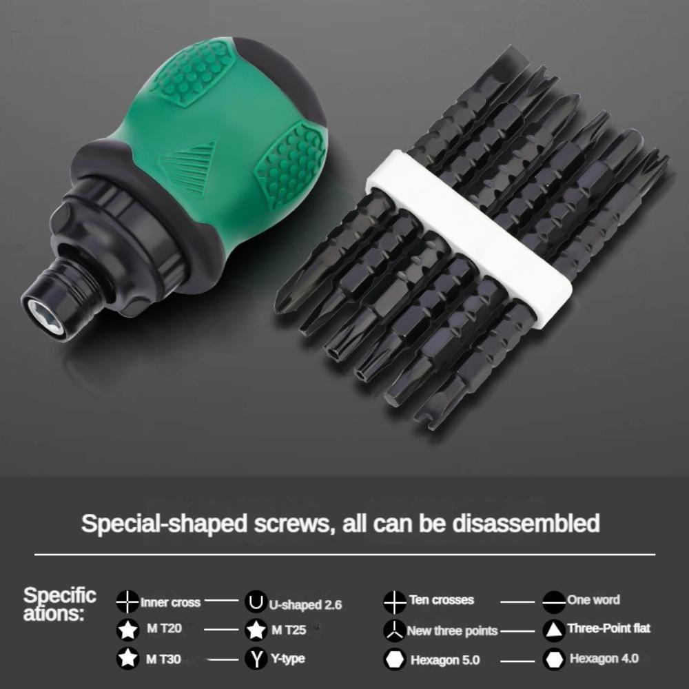 Short Handle Repair Tools Telescopic Cross Groove Drill Screwdriver Ratchet Screwdriver Set 13 In 1