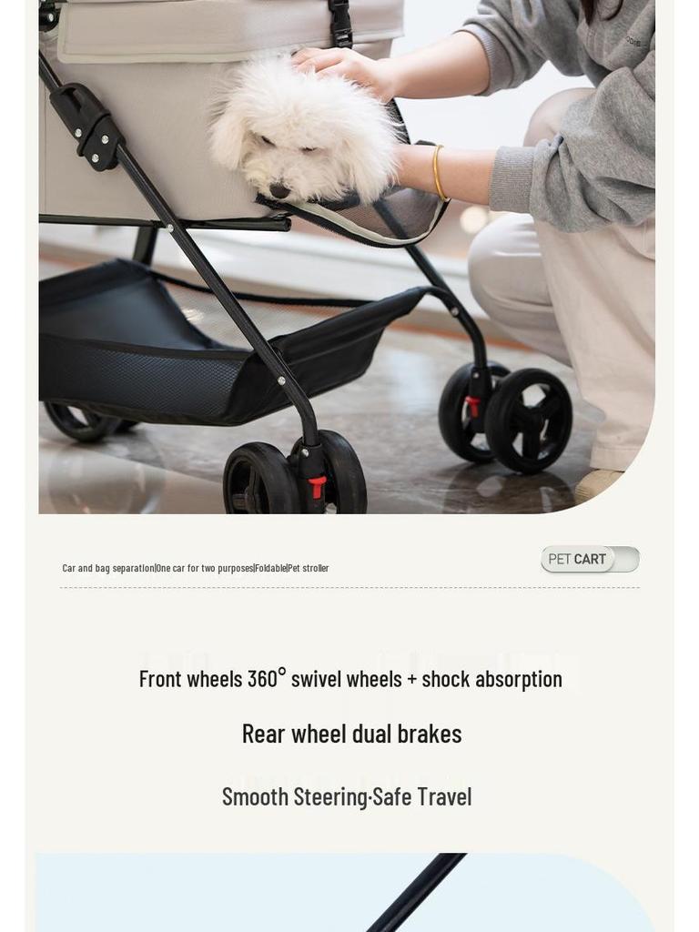 Lightweight Foldable Pet Stroller for Small & Medium Dogs and Cats - Detachable for Outdoor Walks