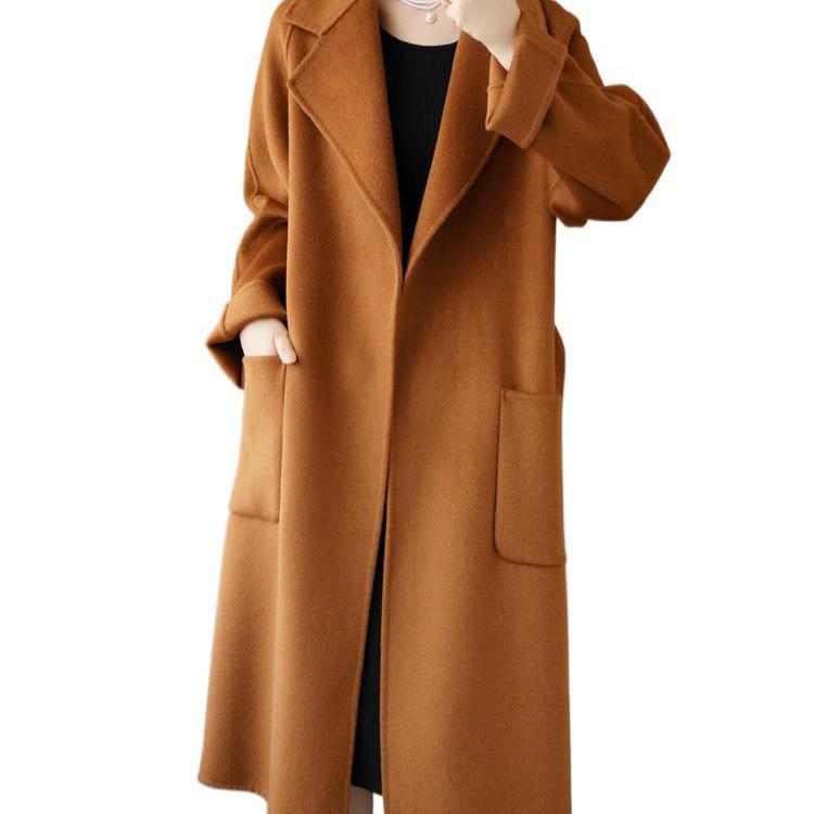 2024 осень-зима корейская версия новое пальто из 100% шерсти двухстороннее кашемировое пальто женское среднее и длинное утолщенное