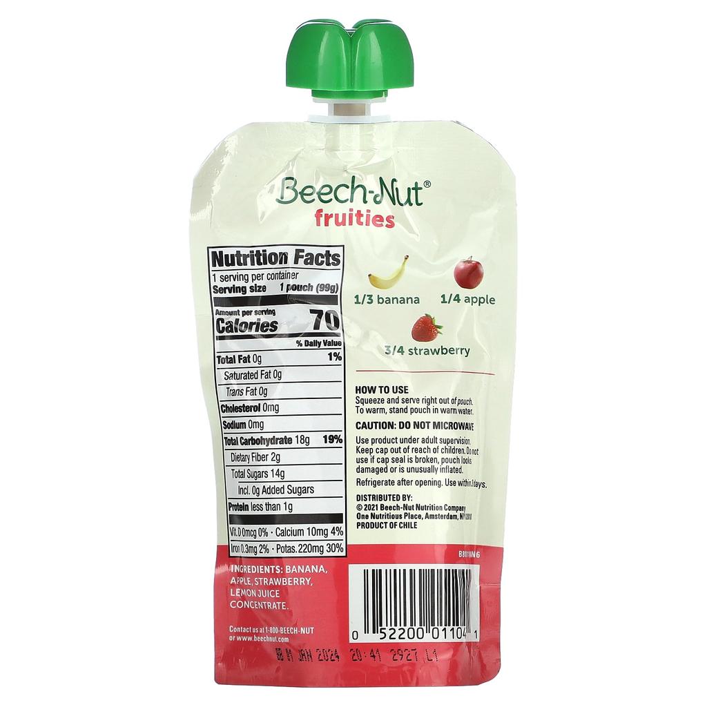 Beech-Nut Fruities, Ages 6 Months and Up, Banana, Apple, and Strawberry Flavors, 3.5 Oz (99 G)