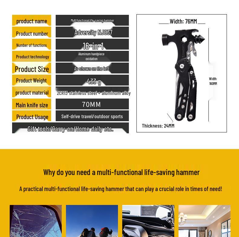 Многофункциональный уличный инструмент: Плоскогубцы, Молоток, Складной нож, Стеклобой для автомобиля