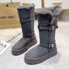 Women's Large Size Belt Buckle Thick Sole Winter Warm Fur One Snow Boots Padded Lined Ankle Boots Non-Slip Hiking Sports Cotton Boots