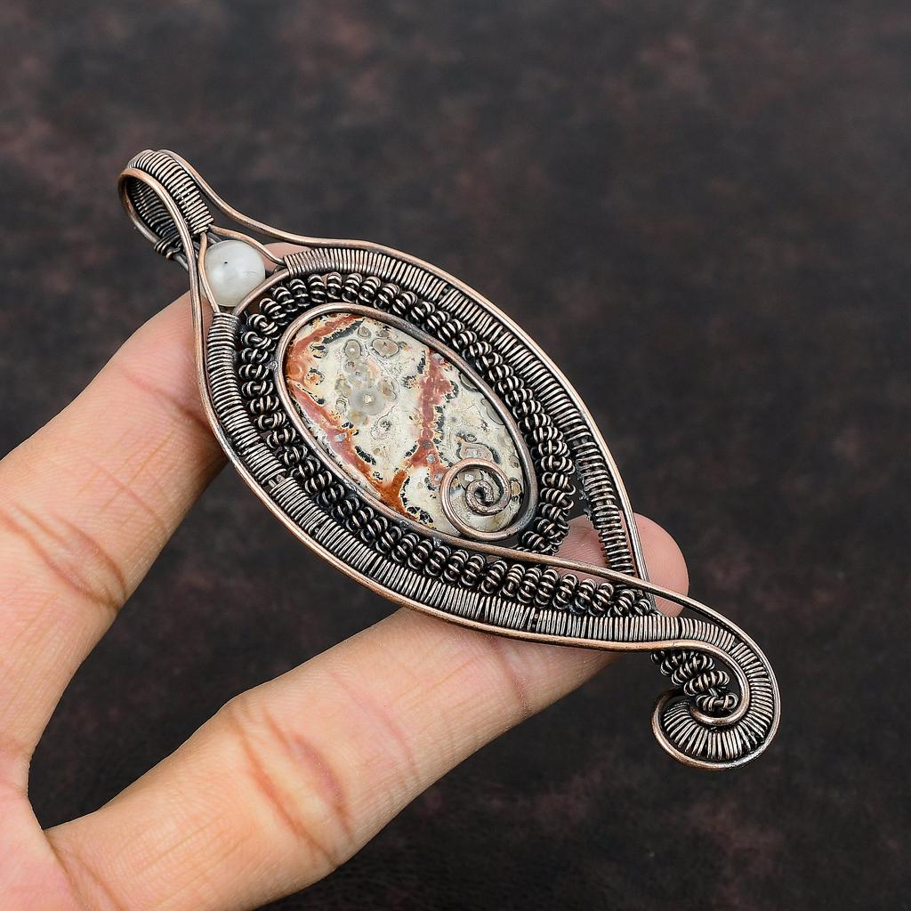 Ocean Jasper Pendant Copper Wire Wrapped Pendants Rainbow Moonstone Pendant Gemstone Jewelry Handmade Pendant Gift For Mother Copper Jewelry