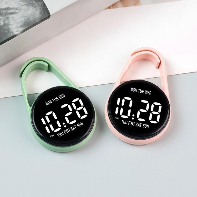 Touch Control Digital Pocket Watch Keychain Clip For Students Accurate Time LED Display Electronic Clock Accessories
