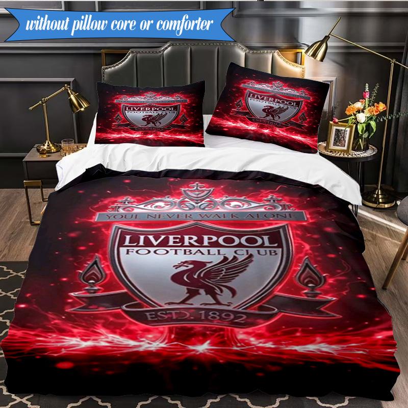 Liverpool Football Club 3pcs Bedding,Including 1pc Duvet Cover And 2pcs Pillowcases Perfect for Christmas,Ideal for Bedroom, Dormitory