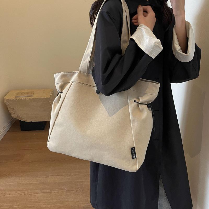 Однотонная холщовая сумка, женская сумка через плечо большой емкости, портативная большая сумка