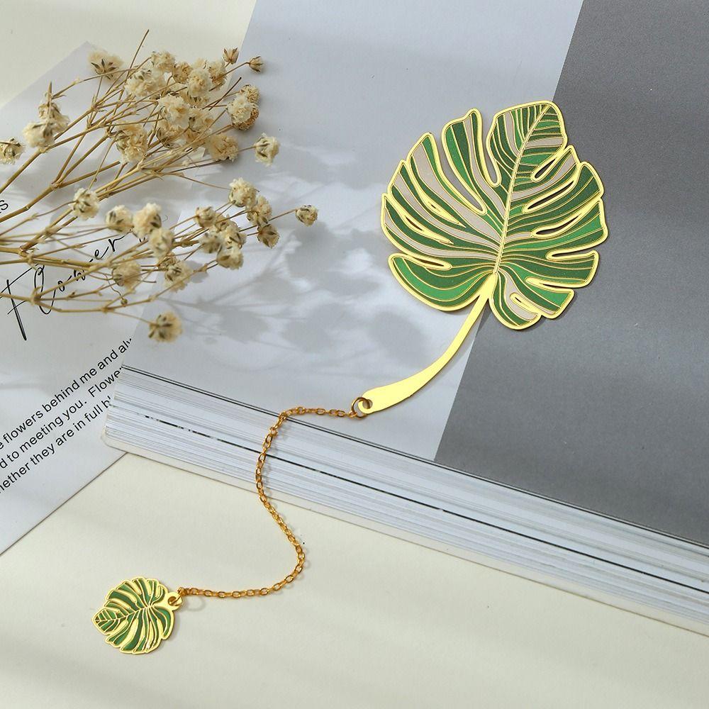 Brass Lotus Leaf Vein Metal Bookmark Metal Green Leaf Bookmark Chinese Style Bookmark Stationery