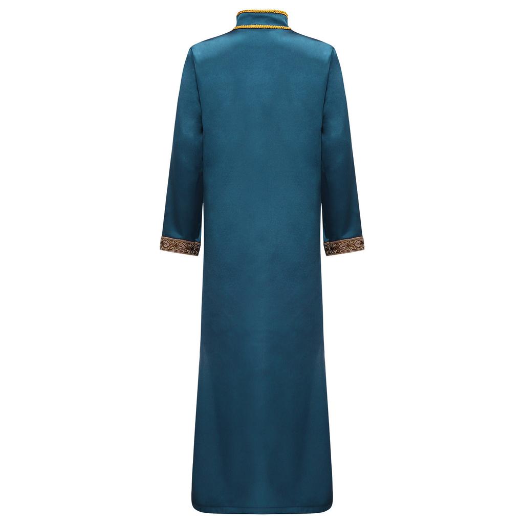 Boys Arab Gown Islamic Robe Long Sleeve Stand Collar Gold Embroidery Maxi Kaftan Festival Holiday Costume