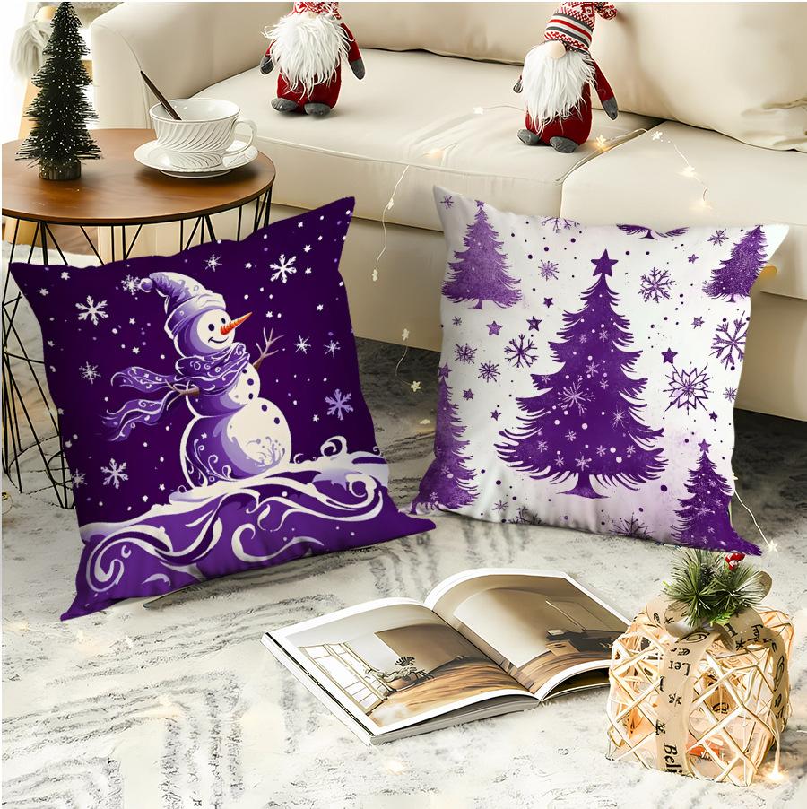 Pillow Cover Christmas Purple Simple Print Home Sofa Cushion Cover Pillow Cover