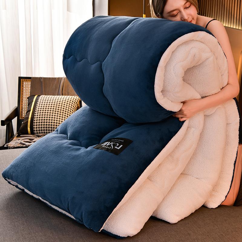 Одеяло из овечьего бархата зимнее супер теплое одеяло утолщенное одеяло 5 кг общежитие студент осенне-зимнее одеяло наполнитель хлопок космическое одеяло