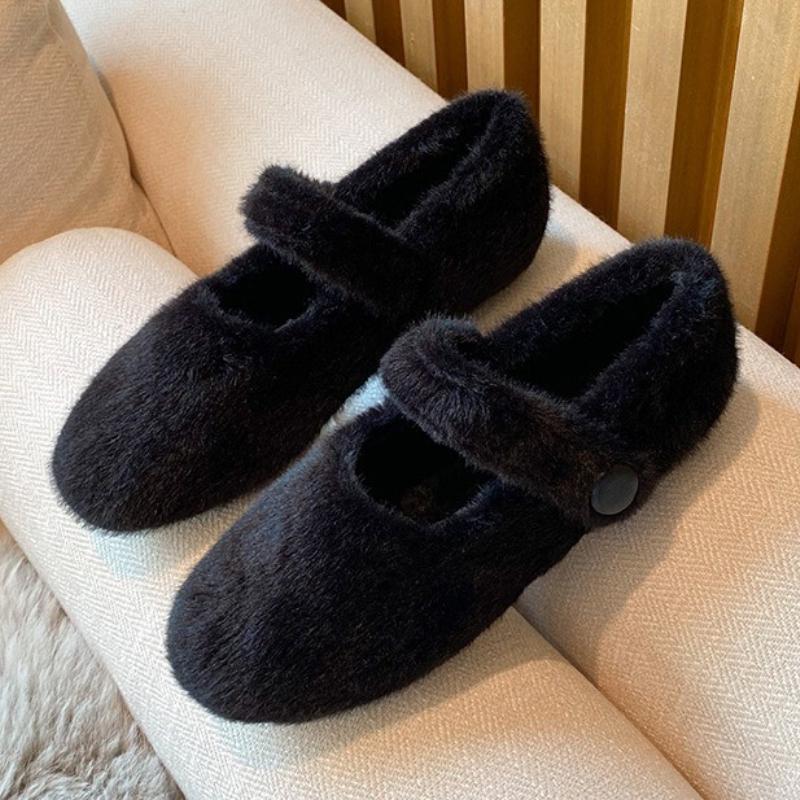 Модные осенне-зимние теплые пушистые туфли на плоской подошве женские удобные с круглым носком Мэри Джейн женские мягкие хлопковые туфли лоферы zapatos de mujer