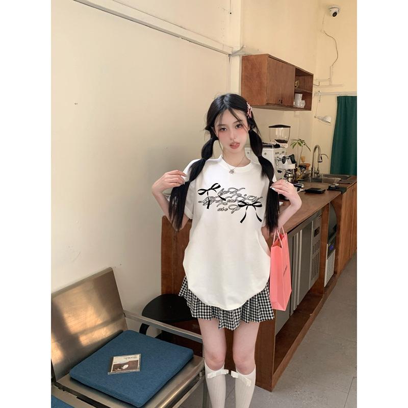 Women Summer Short Sleeve Cartoon Bear Printed Oversize T Shirt Blouse Top