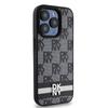 Dkny Leather Checkered Mono Pattern & Printed Stripes Case For Iphone 15 Pro Max - Black