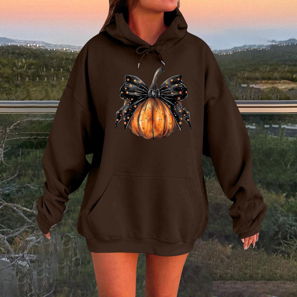 Женский плюшевый свитшот с длинными рукавами оверсайз со спущенными плечами и капюшоном с принтом на Хэллоуин