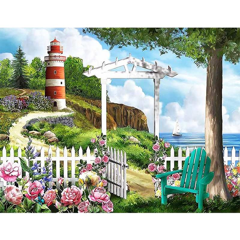 5D New Collection 2024 Diamond Embroidery Lighthouse Scenery Mosaic Art Kits Diamond Painting Scenery Cross Stitch Gift