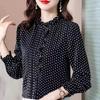 M-4XL Simulated Silk Shirt Women's Spring Autumn New Long Sleeved Top French Ruffled Stand Collar Printed Bottoming Shirt