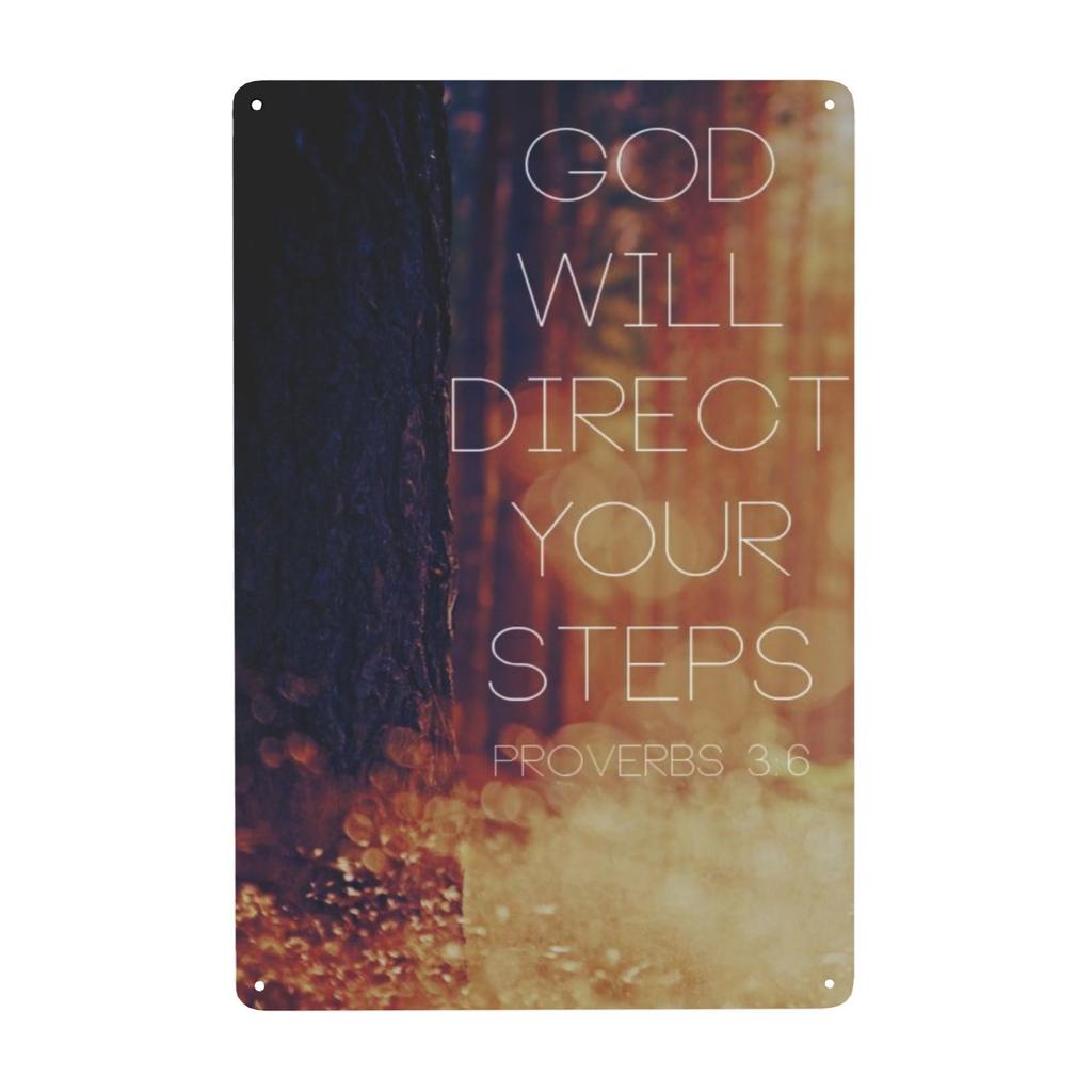 Inspirational God Will Direct Your Steps Metal Wall Art Rustic Iron Sign with Proverbs 356 Quote WallMounted Home Decor