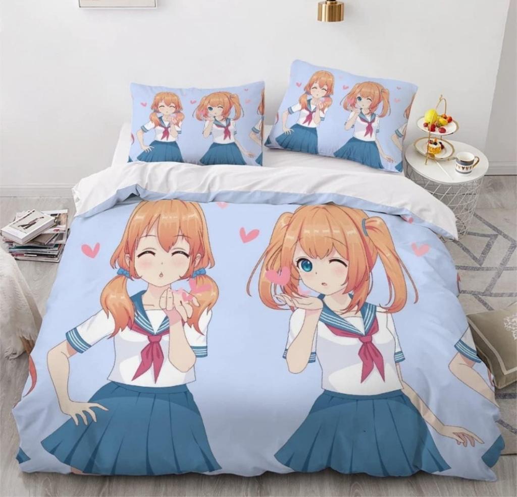 Мультяшный комплект постельного белья с аниме-девушкой, 3 предмета, 3D-принт, аниме-пододеяльник на молнии, подростковое микрофибровое постельное белье с 2 наволочками
