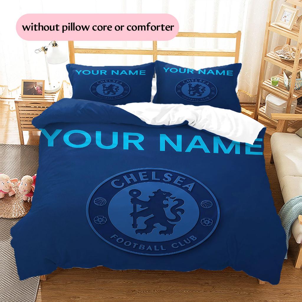 Custom Name,Chelsea FC Pattern Bedding Home Decoration Birthday Gift ( 1 duvet cover + 2 pillowcase, without core),fan merchandise.