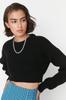 Women's Elegance Style Sweater Black Super Crop Basic Knitwear Sweater