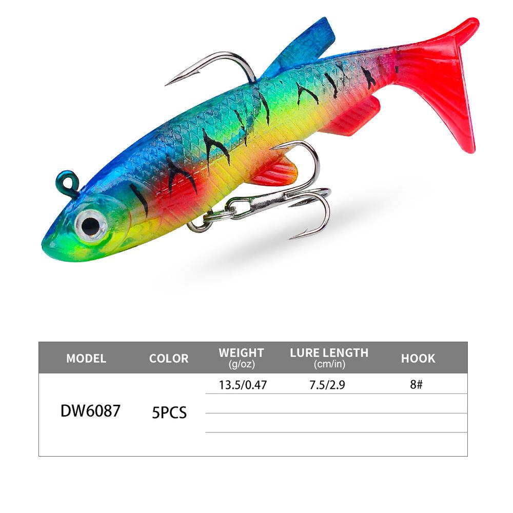 Упаковка приманки Lead Fish 7.5cm 13.5g Lead Head Soft Bait Sea Bass Boat Fishing Biomimetic False Bait T-tail Soft Bait
