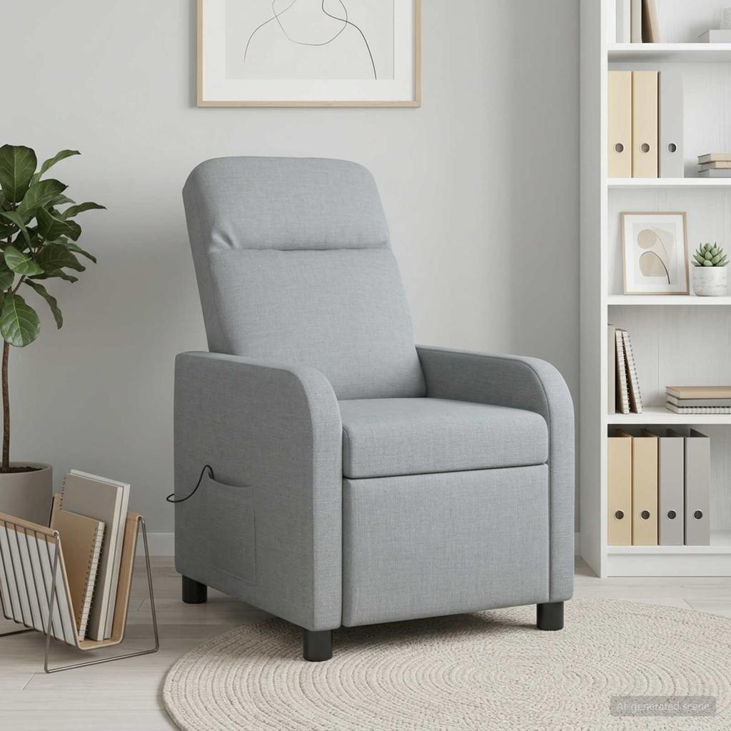 Massage Recliner Light Gray Fabric