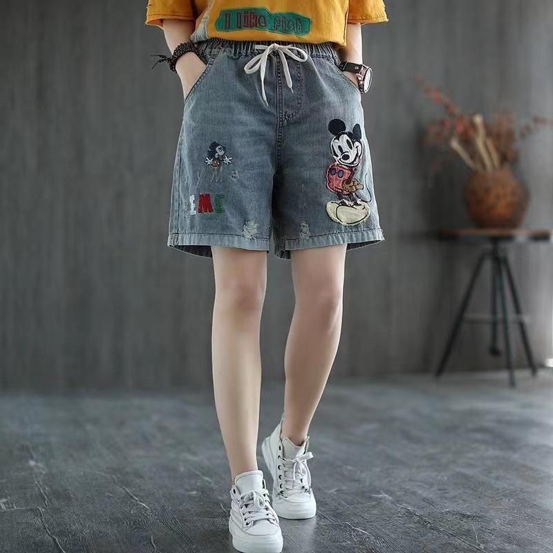 Летние винтажные джинсовые шорты с высокой талией и перфорацией, женские