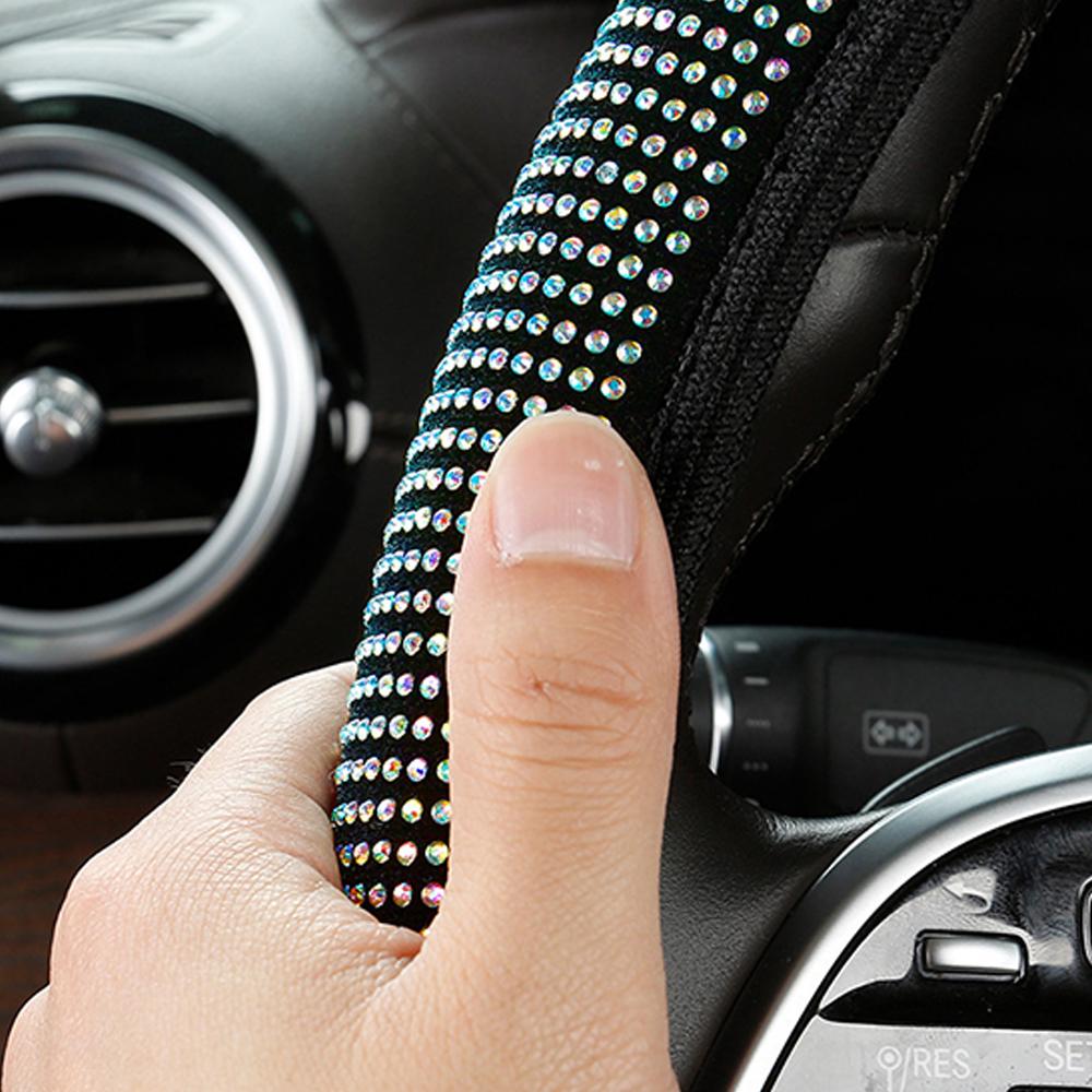 Универсальный блестящий чехол на руль со стразами диаметром 38 см для женщин, сверкающий автомобильный противоскользящий дышащий чехол на руль с кристаллами и бриллиантами