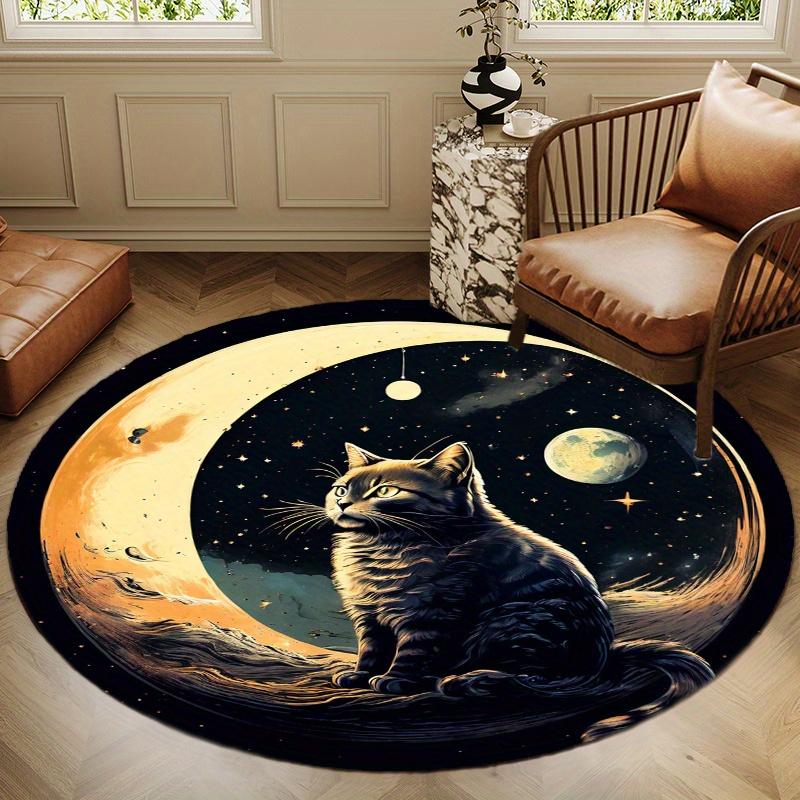 S Moon Cat Round Rug Nonslip Area Rug Office Chair Mat Carpet For Living Room Bedroom Home Decor