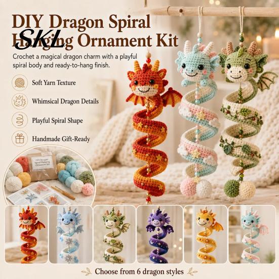 DIY Holiday Gift Dragon Spiral Hanging Ornament Kit, Easy Assembly Decorative Art Craft, Decoration Handmade Crochet Kit for Home Classroom