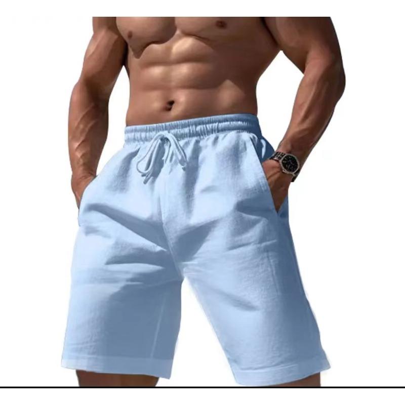 Летние Повседневные Простые Шорты из Хлопка и Льна с Карманами и Кулиской для Мужчин