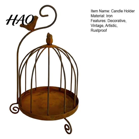 Romantic Table Centerpiece Vintage Metal Birdcage Candle Holder, Tealight Decorative Indoor Outdoor Lantern Stand for Home Decor Dining Living