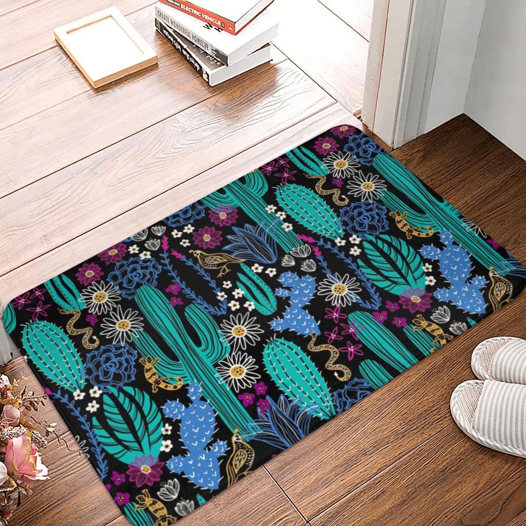 Cute Desert Cactus Succulents Front Door Mat Anti-Slip Outdoor Quick Dry Cacti Plants Doormat Bedroom Entrance Rug Carpet