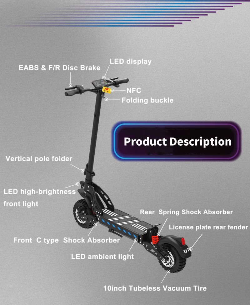 Взрослый электрический самокат DriveTron DT10, 31 миля в час, двойные дисковые тормоза + EABS, двойная пружинная подвеска, NFC, 48 В 15,6 Ач 1000 Вт