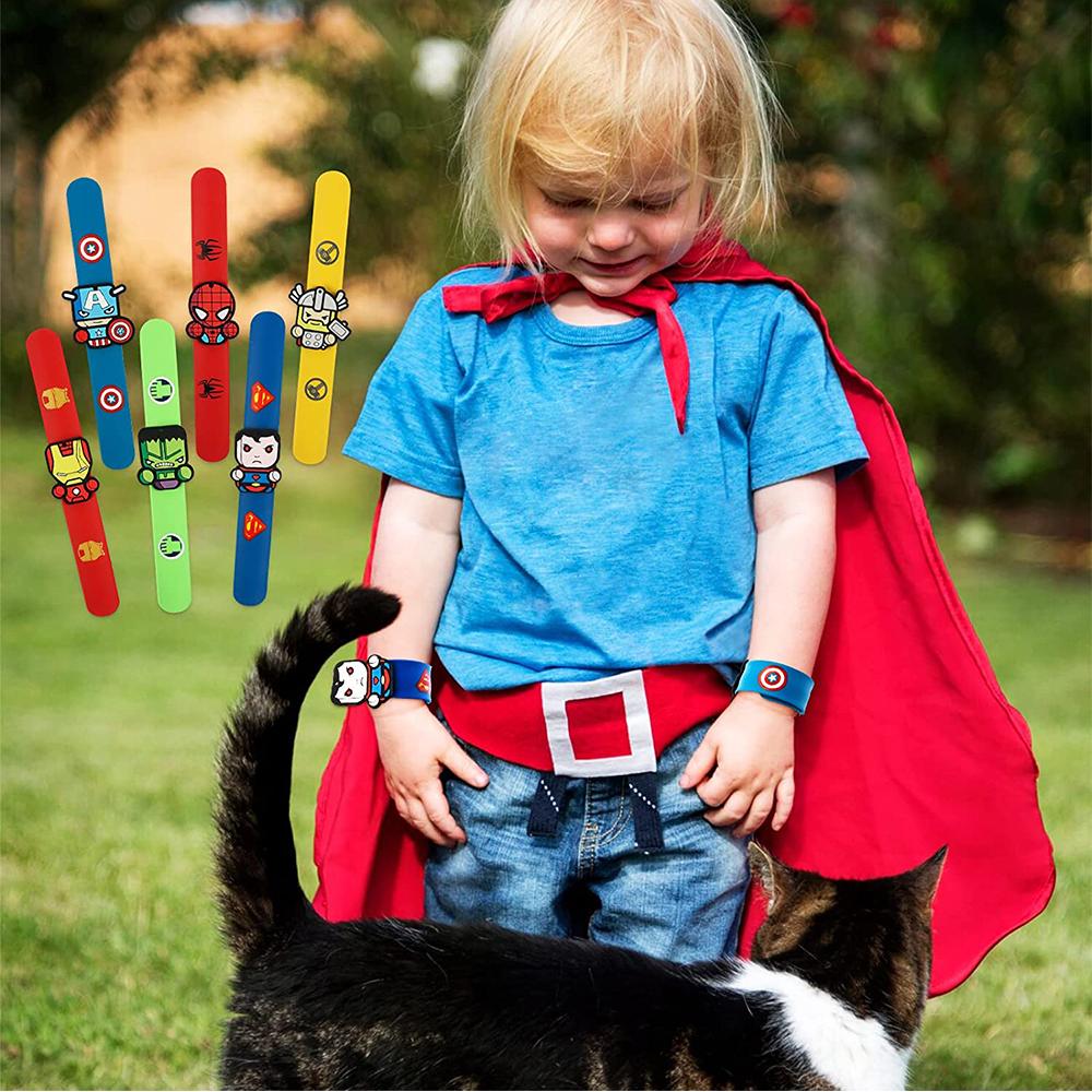 6 X Cartoon Super Hero Snap Bracelet Figure Party for Kind's Gift