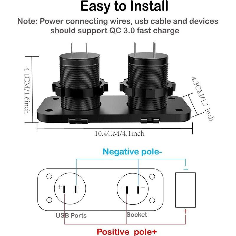 Тип C PD QC 3,0 Автомобильная USB-розетка Панель 12 В/24 В Автомобильное зарядное устройство Встроенная розетка для мотоцикла Лодка Грузовик