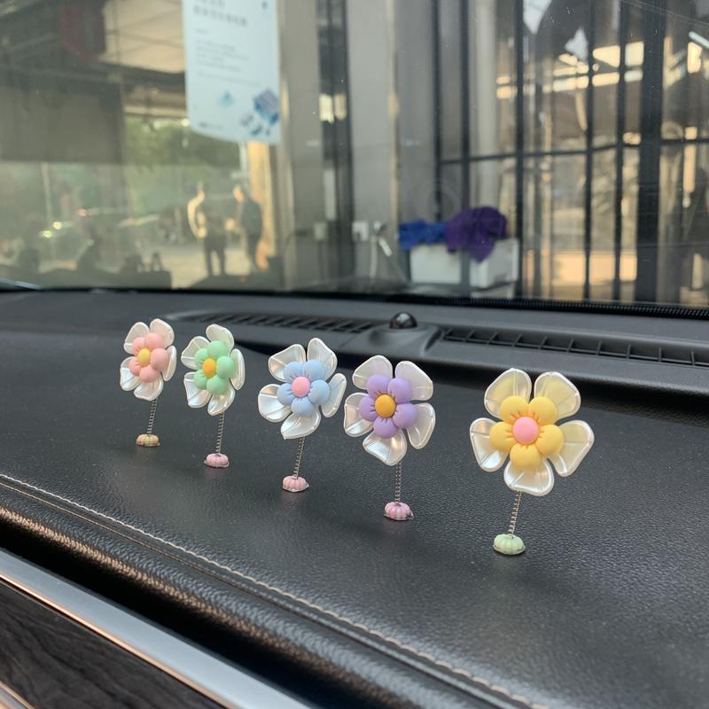 5 ШТ. Макарон Цветок Украшение на Консоль Автомобиля Милый Свежий Исцеляющий Дизайн с Качающейся Головой Аксессуары для Интерьера Нового Автомобиля