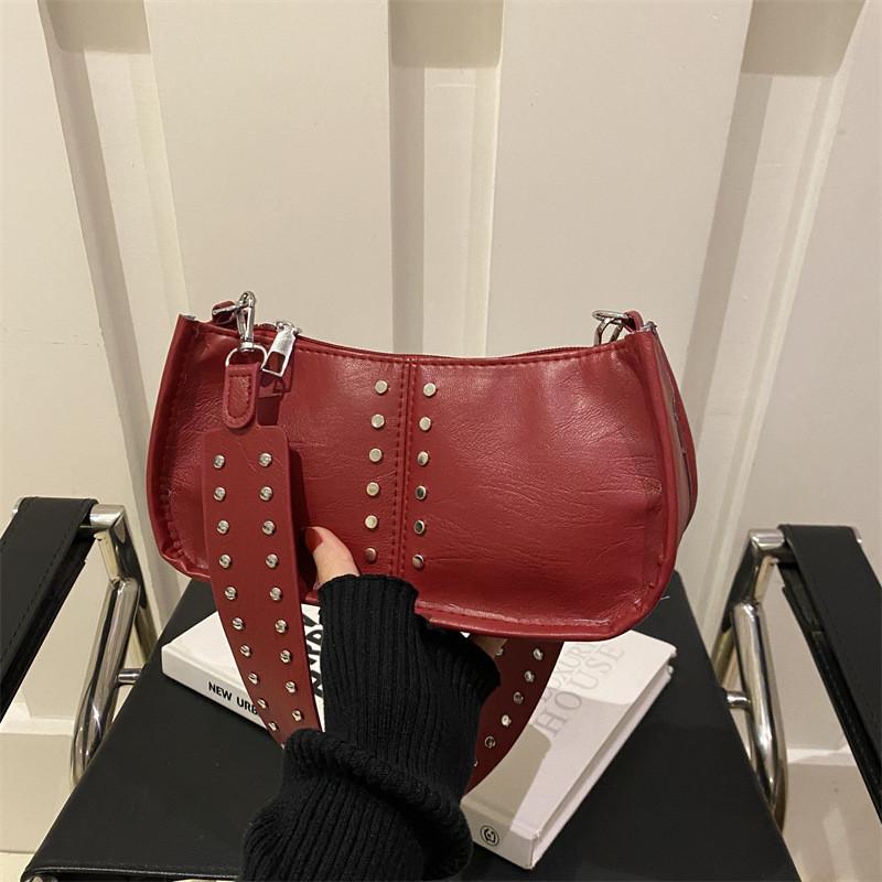 Pu Unique Leather Small Square Bag For Women With Casual Street Style And Fashionable Rivet Design