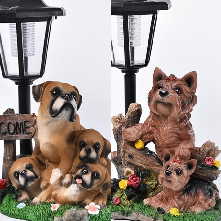 Realistic Resin Dog Garden Decoration with Solar Lighting Hand Painted Dog Figurine for Porch and Balcony Yard Ornament