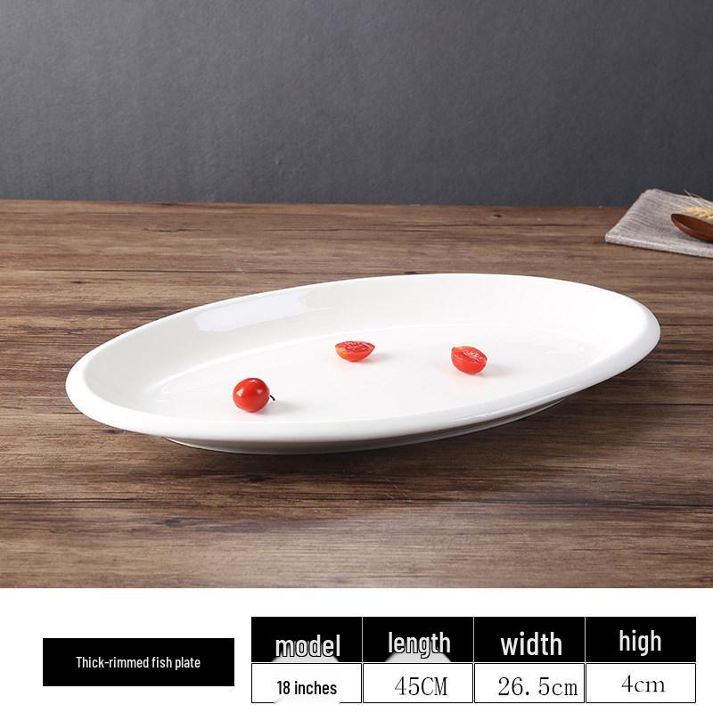 Extra Large Thickened Oval Ceramic White Steaming Fish Plate for Restaurants