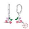 New 925 Silver Bee Butterfly Pink Lily Lotus Earrings for Women Cherry Apple Strawberry Ear Studs Elegant Party Jewelry