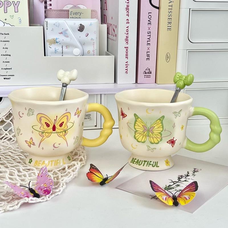 Birthday Gift for Girlfriends, Girl's Heart Butterfly Mug, High-value Ceramic Water Cup, Girl's Souvenir Gift Box.
