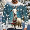 Funny Screaming Goat Graphic T-shirts Casual Animal Long SleeveMen's T-shirts Clothes Christmas Sheep 3D Printed Tops