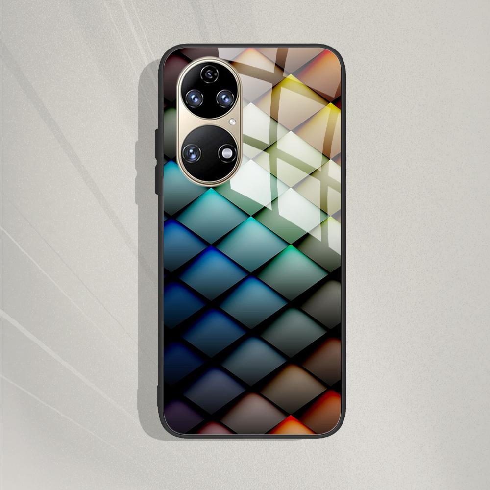 Чехол для Huawei P50 Pro P50E P 50 Роскошный закаленный стеклянный чехол для телефона Huawei P50 Задняя крышка Модный защитный TPU Coque P50Pro