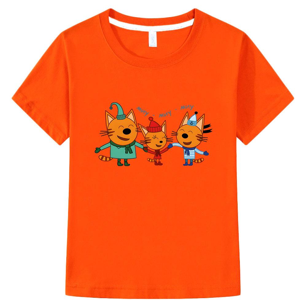 Футболка с принтом Kid-e-cats Мультяшные детские футболки Три котенка Русская смешная одежда Летние детские топы Одежда для девочек и мальчиков