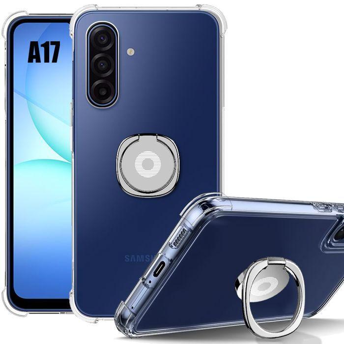 Coque pour Samsung Galaxy A17 4G/5G, Protection Silicone Transparent Antichoc avec Anneau Argenté